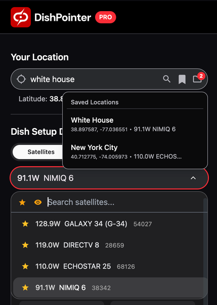 Save Locations and Favourite Satellites Screenshot