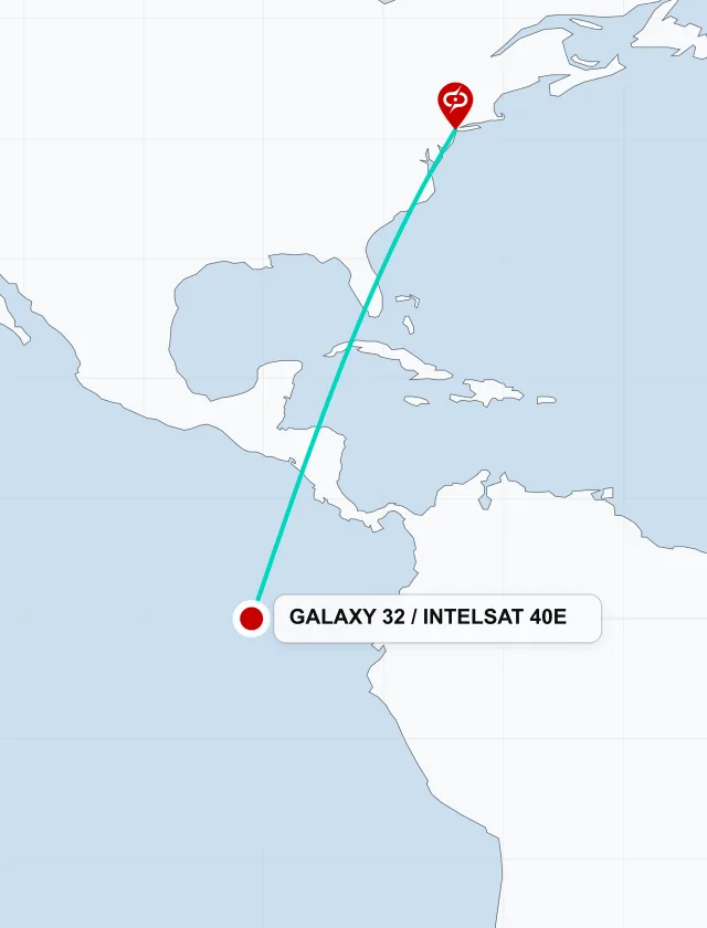 Map showing the default location and GALAXY 32 / INTELSAT 40E